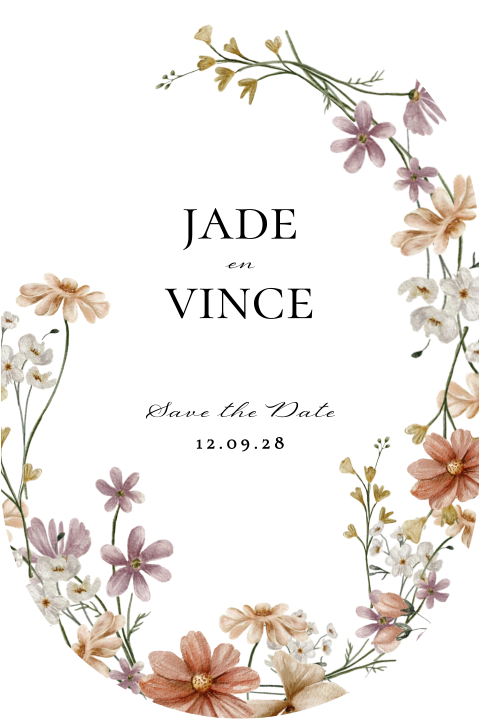 Save the Date ovaal bloemenkrans