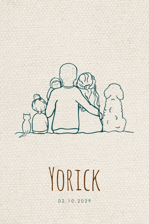 Geboortekaartje jongen lijntekening gezin Labradoodle