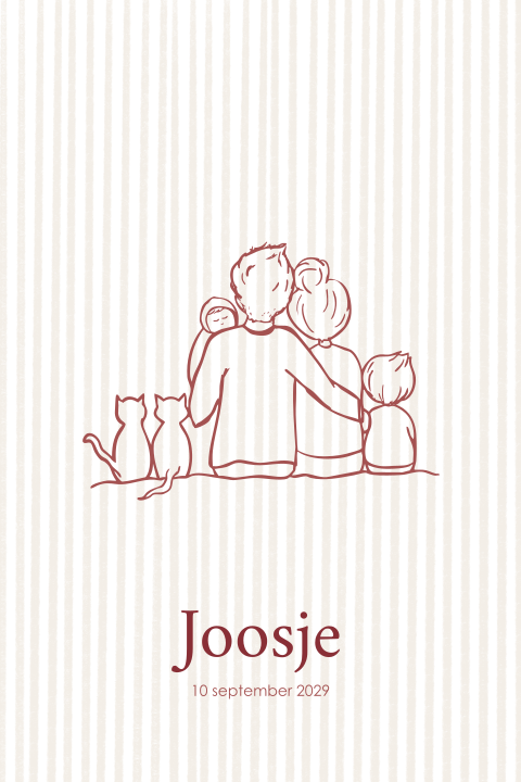 Geboortekaartje meisje lijntekening gezin twee katten