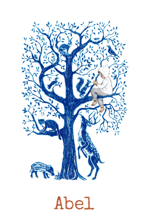 Geboortekaartje illustratie boom kindje dieren