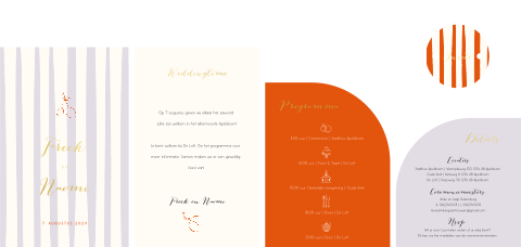 Pocketfold trouwkaarten set kleurrijk citroen oranje paars
