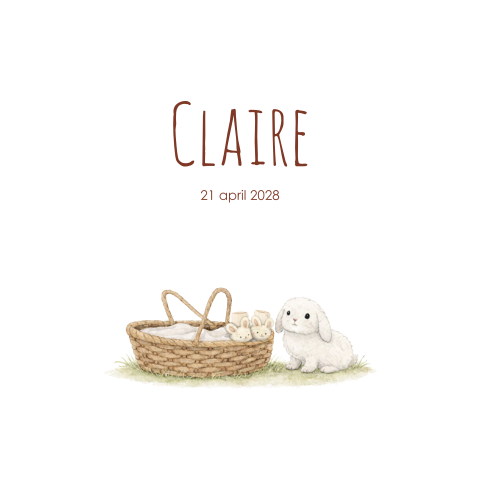 Geboortekaartje meisje wiegje wit konijntje