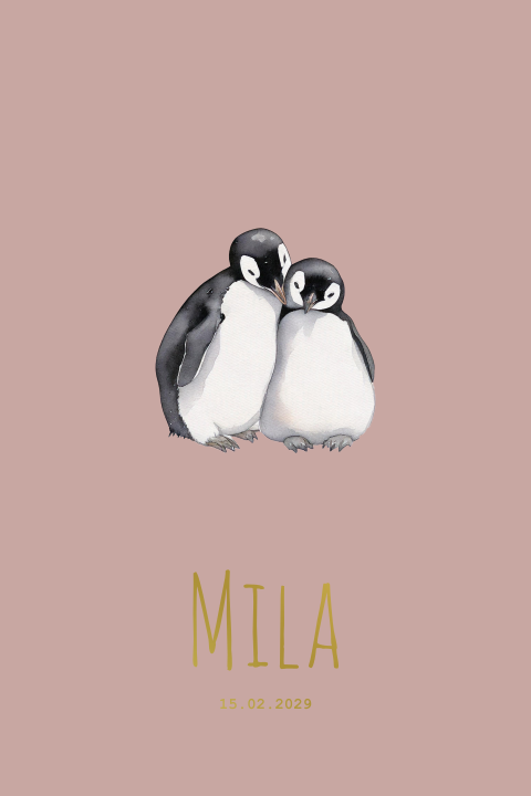 Geboortekaartje meisje twee knuffelende pinguïns
