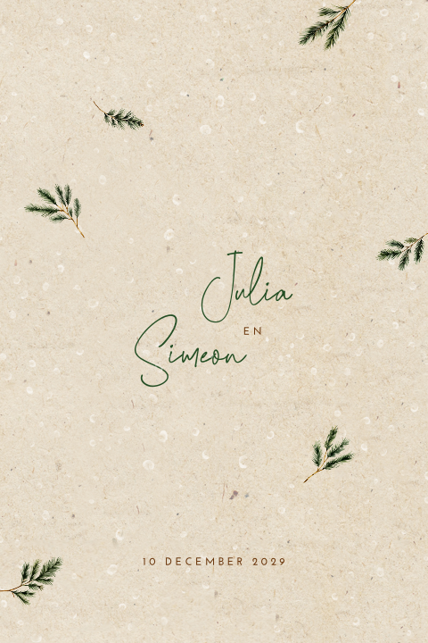 Trouwkaart winter bruiloft dennentakjes