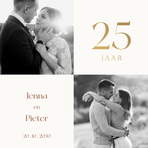 Jubileumkaart 25 jaar getrouwd foto goudfolie