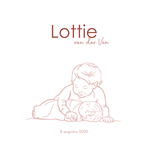 Geboortekaartje meisje lijntekening zusje grote zus
