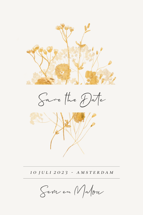 Save the Date geelgouden bloemen