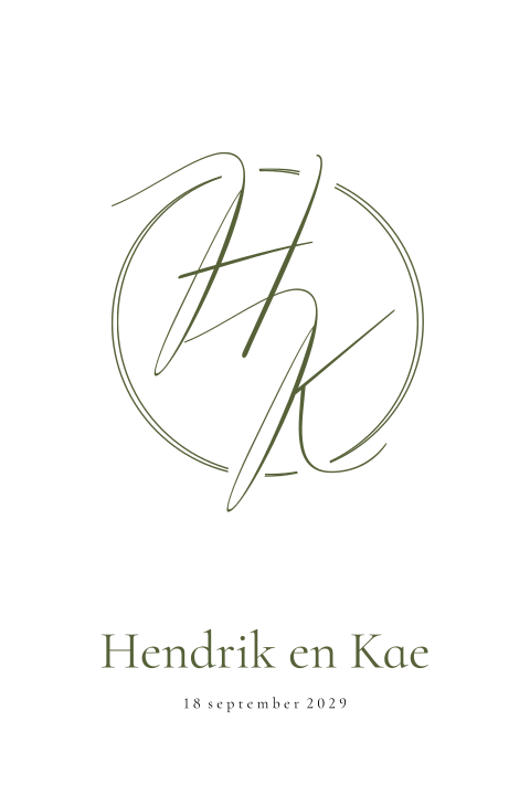 Trouwkaart minimalistisch monogram cirkel initialen