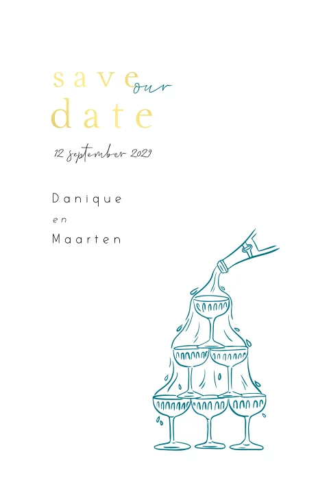 Save the date met illustratie van een champagnetoren