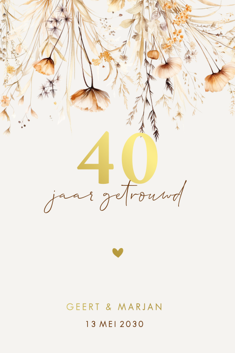 Kaart huwelijks jubileum wilde veldbloemen naturel