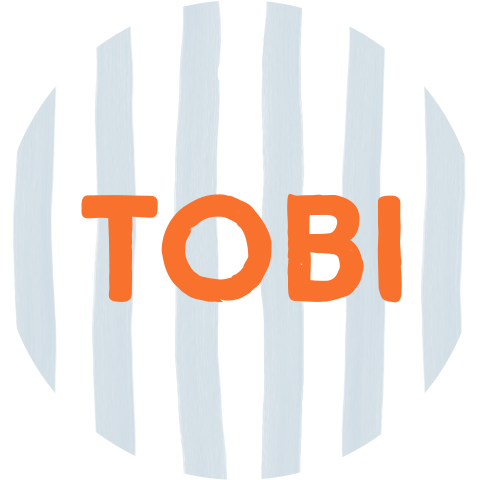 Doopsuiker label jongen rond gekleurde strepen blauw oranje