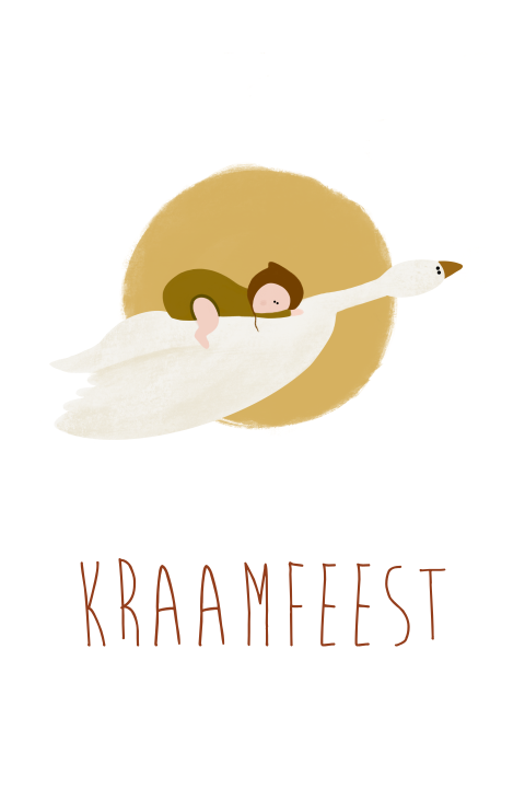 Kraamborrel kaartje gans baby zon