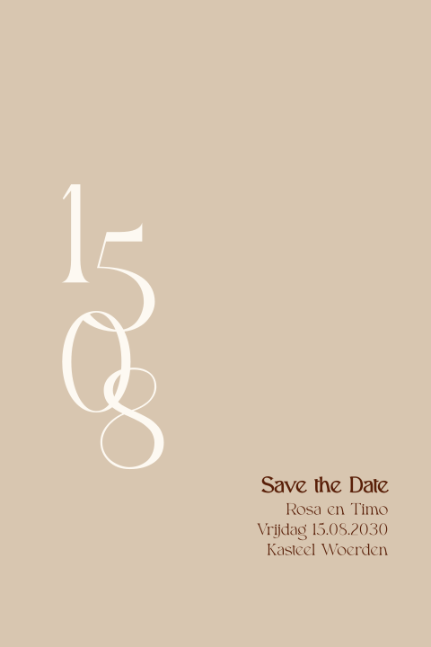 Moderne Save the Date zandkleur cijfers