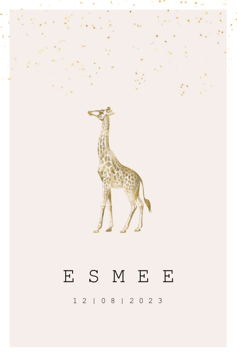 Geboortekaartje giraffe in goud look