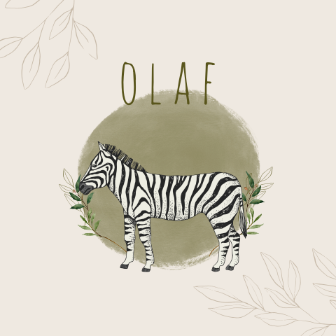 Geboortekaartje zebra blaadjes