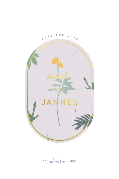 Save the Date kaart lila blaadjes bloemen