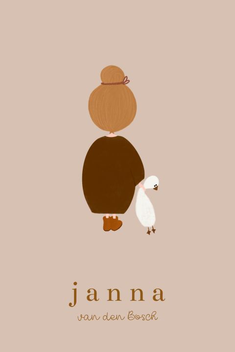 Geboortekaartje blond meisje knuffel gans