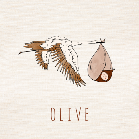 Geboortekaartje illustratie ooievaar baby meisje