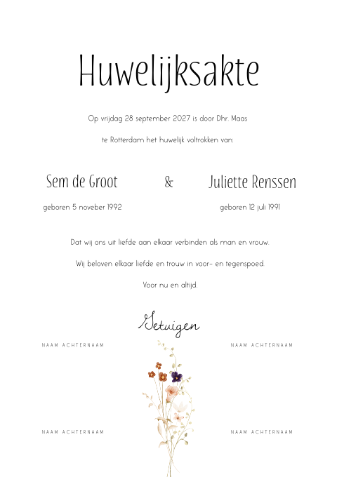 Trouwakte summer chic botanisch bloemen