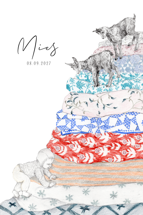 Geboortekaartje illustratie deken berg geitjes