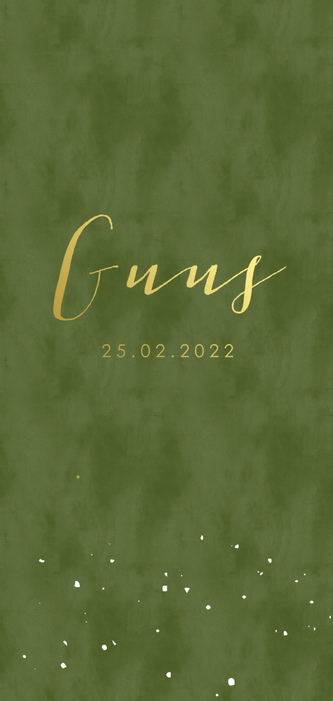 Geboortekaartje panorama fluweellook groen met goudfolie