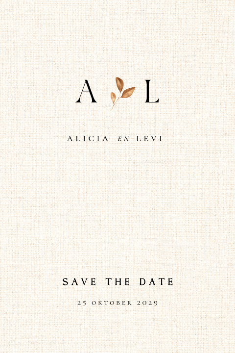 Save the Date kaart linnen look bronzen takje