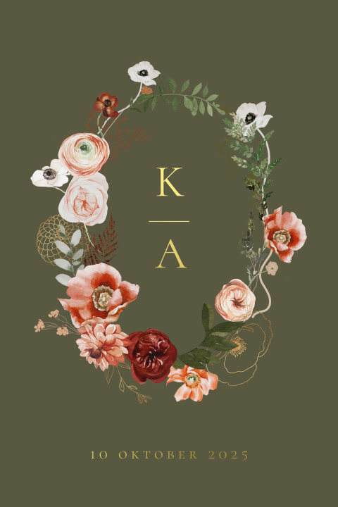 Save the Date kaart groen bloemen