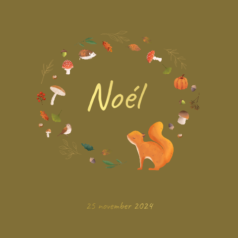 Geboortekaartje eekhoorn paddenstoel herfst