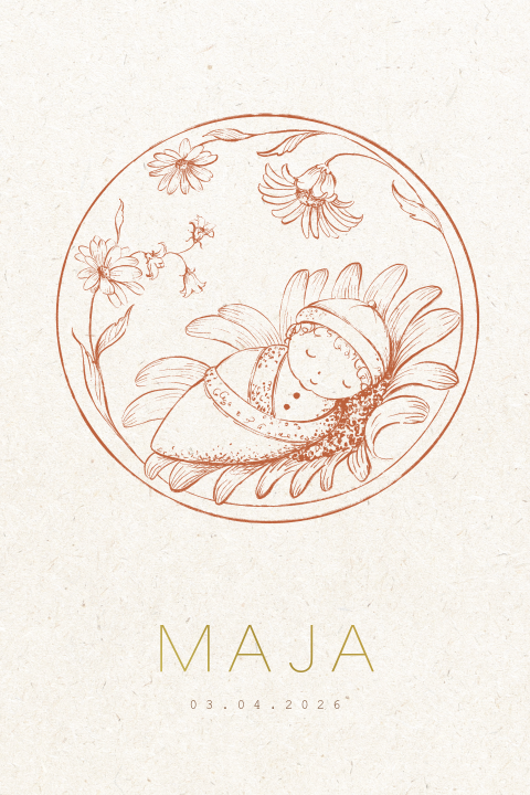 Geboortekaartje schets illustratie baby bloem