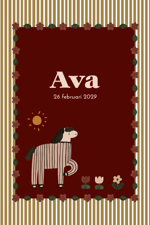 Geboortekaartje meisje boho paardje bloemen