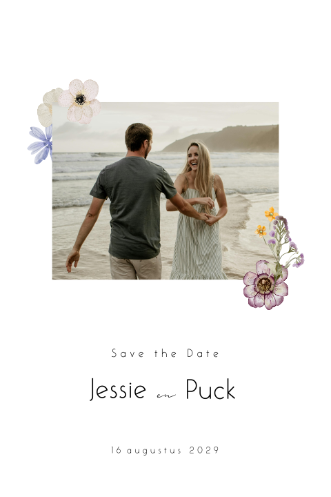 Save the Date foto vrolijk gekleurde bloemen