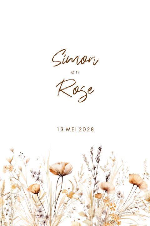 Trouwkaart wilde veldbloemen naturel