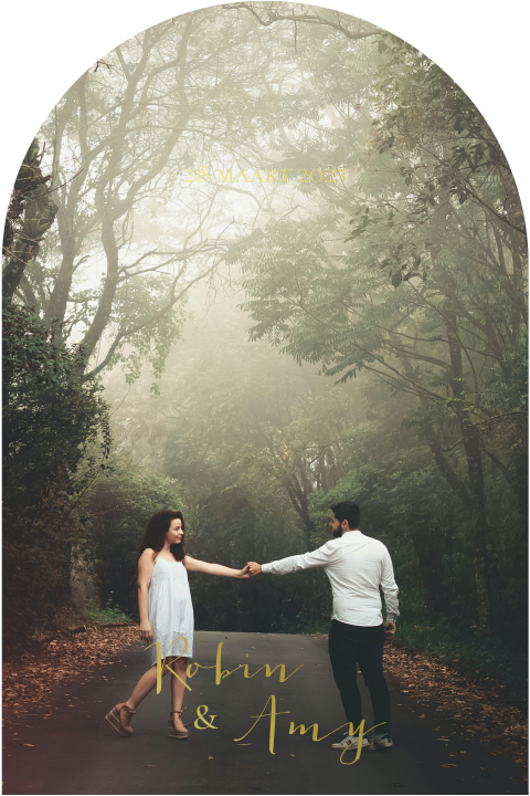 Trouwkaart foto unieke vorm poort