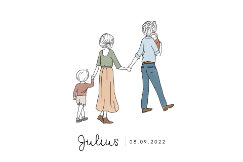 Geboortekaartje lopend gezin broer en baby