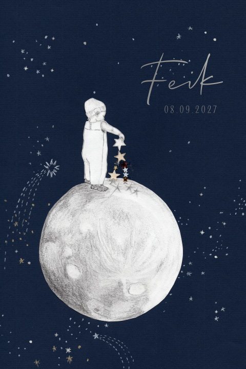 Geboortekaartje kindje maan sterretjes