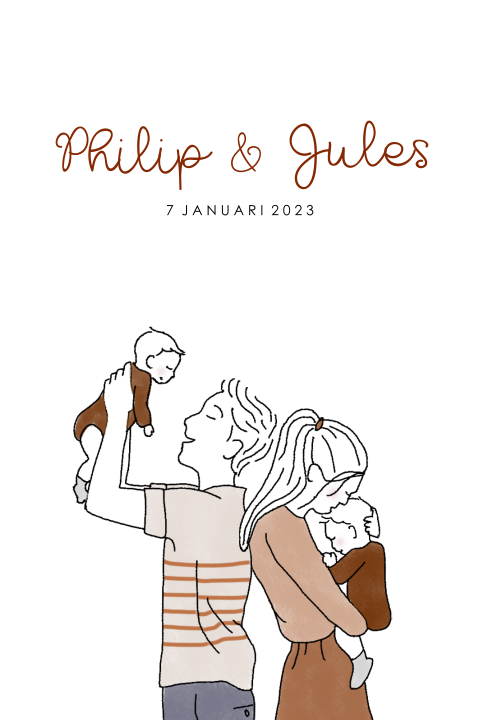 Geboortekaartje tweeling illustratie jongetjes