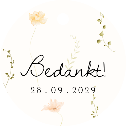 Bedankt label bruiloft veldbloemen pastel