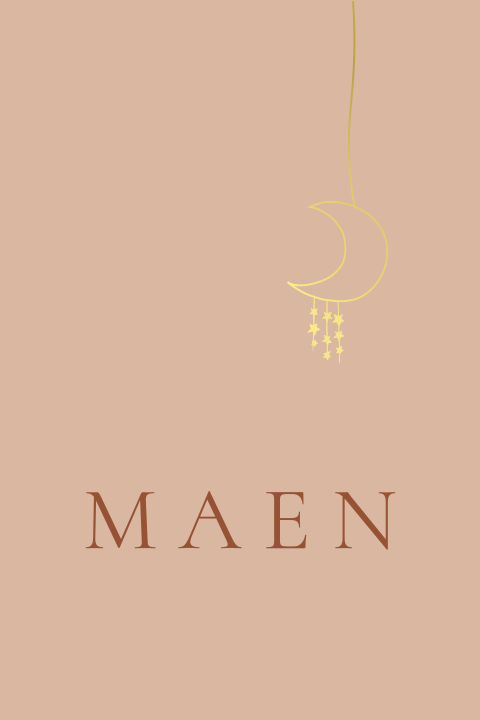 Geboortekaartje nude kleur met gouden maan en sterren