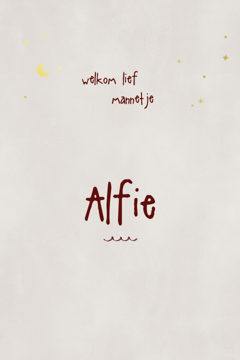 Geboortekaartje zand met maan en sterretjes