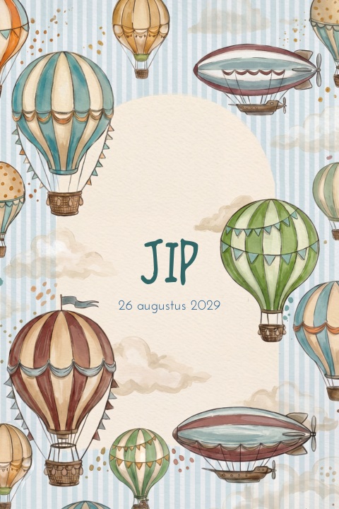 Geboortekaartje jongen luchtballon zeppelin