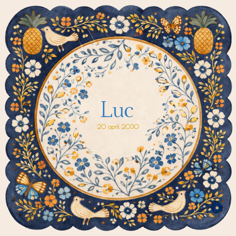 Geboortekaartje jongen boho eclectic bloemen vogels