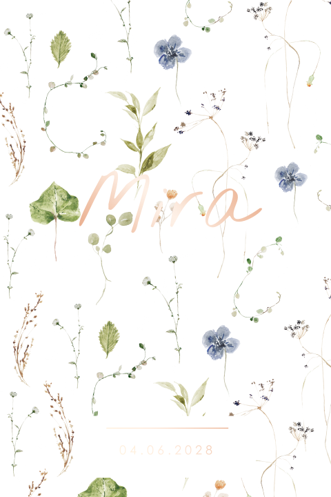 Geboortekaartje bloemen en rosegoud folie