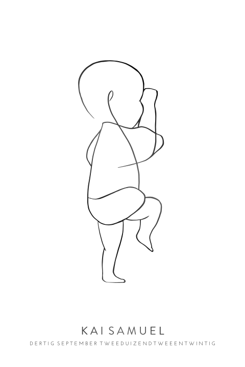 Poster lijntekening baby met zwartfolie opdruk bewerk zelf