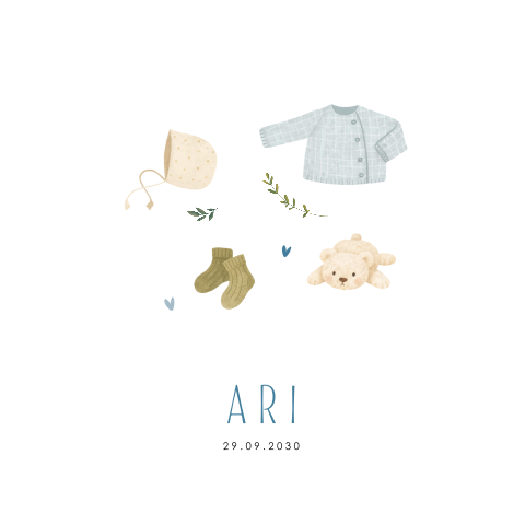 Geboortekaartje jongen baby kleertjes
