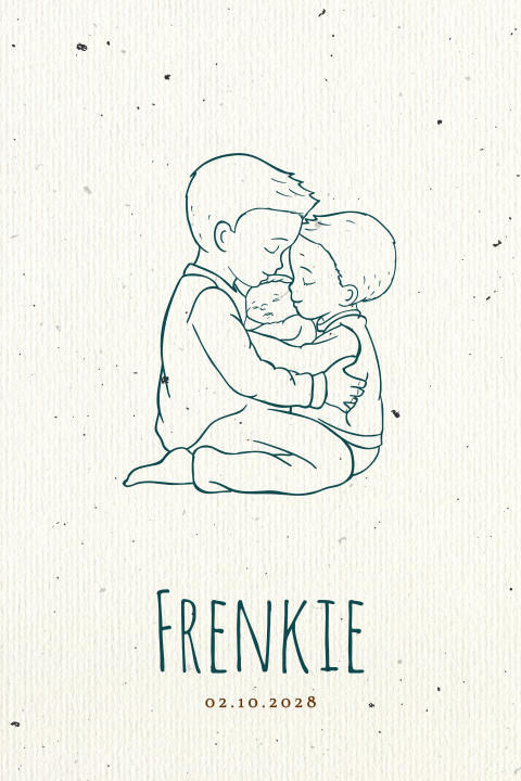 Geboortekaartje jongen drie broertjes lijntekening