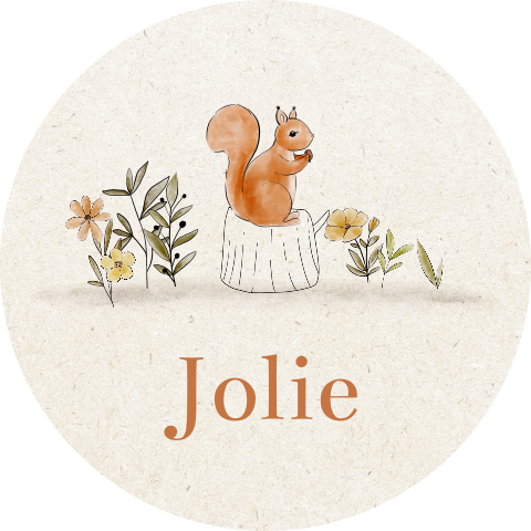Geboorte sticker eekhoorn bloemen