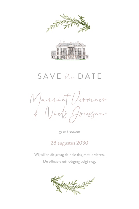 Save the Date kalkpapier trouwlocatie Parc Broekhuizen