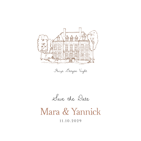 Save the Date kaart golvende rand lijntekening trouwlocatie