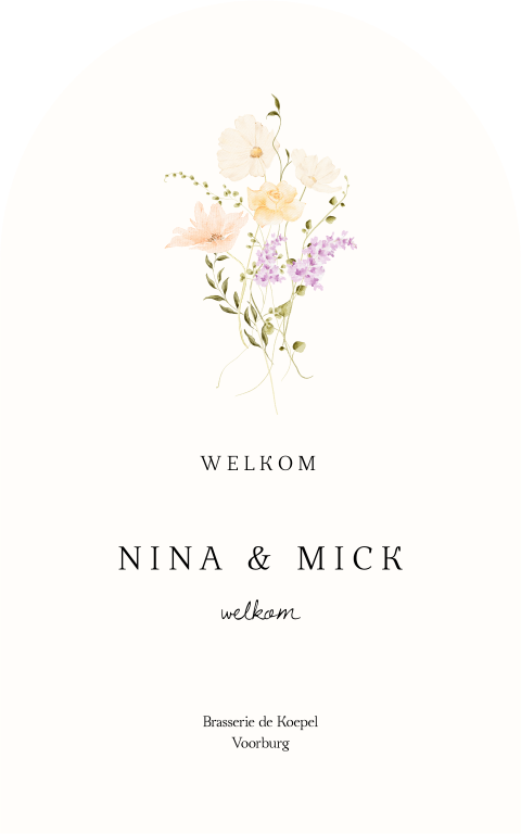 Welkomstbord bruiloft botanisch kleurrijke bloemen pastel
