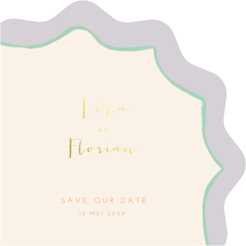 Save the date kaart golvende rand colorblock pastel kleuren